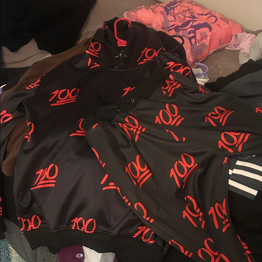 Black Hoodie with Red 100 Emoji Print